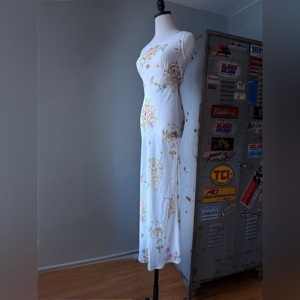 Vintage 90s Floral Slip Maxi Dress | Bias Cut Cream Rose Print Cottagecore | XS - Picture 3 of 10